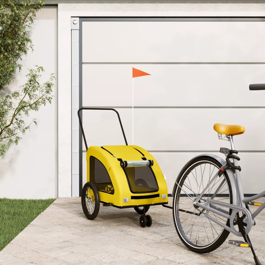 vidaXL Reboque para Bicicleta de Animais de Estimação em Tecido Oxford de Ferro Amarelo