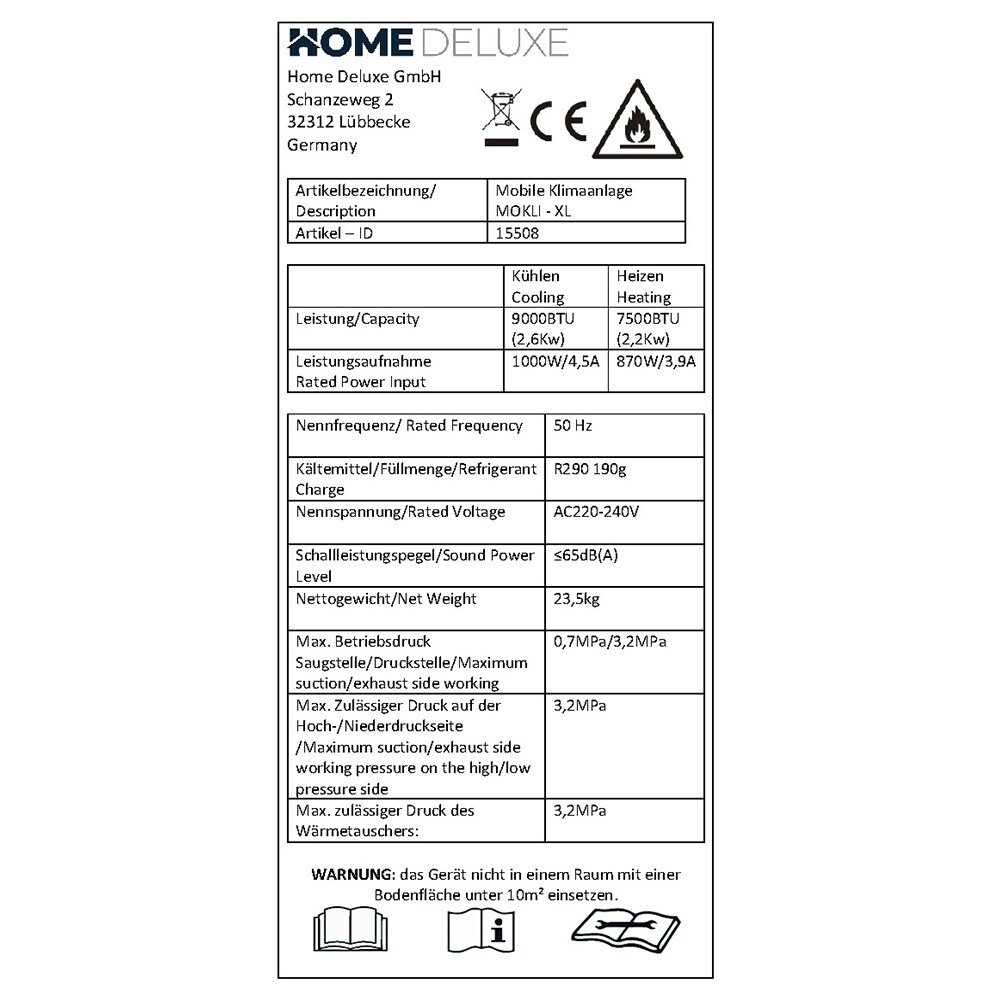 Home Deluxe Mokli Klimaanlage XL 9.000 BTU