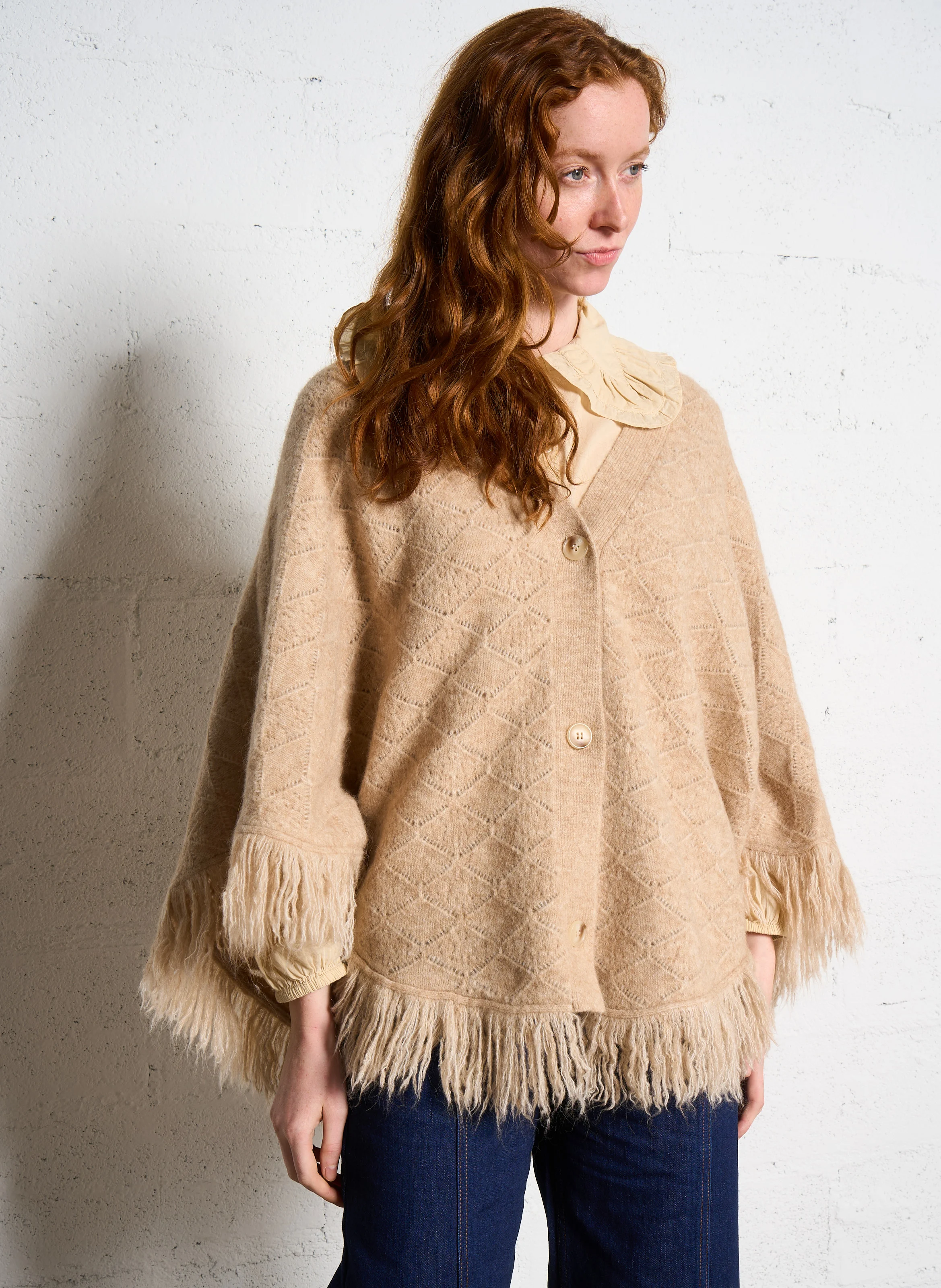PULIA - Poncho en laine mélangée | Beige