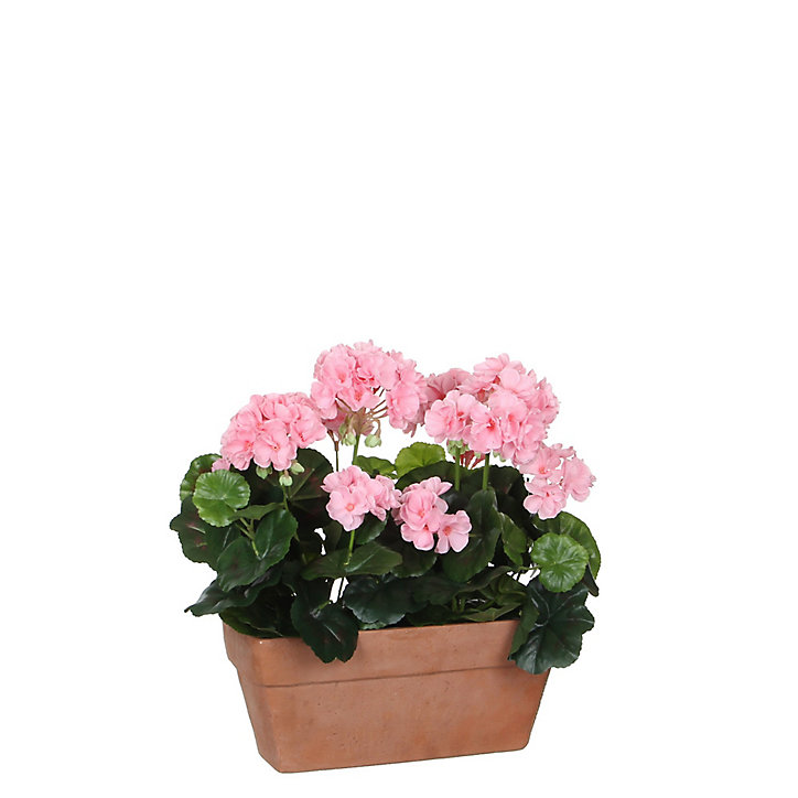 Geranium rose articiciel en jardinière terra 29 x 13 x h.40 cm