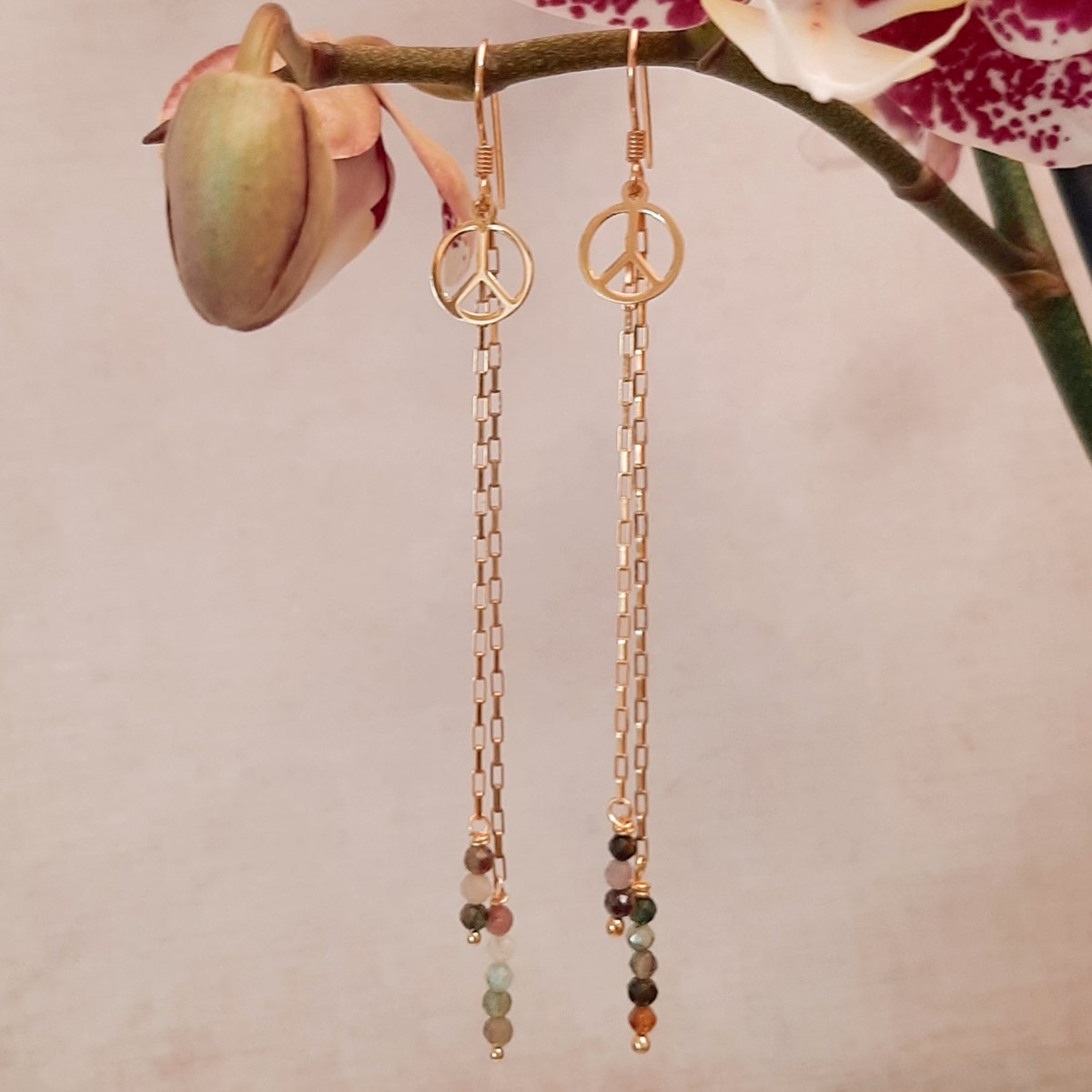 Boucles D'Oreilles Tourmaline et Argent 925 Doré Peace