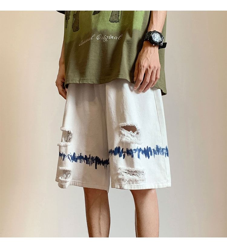 Breeson - Mid Rise Distressed Washed Denim Shorts