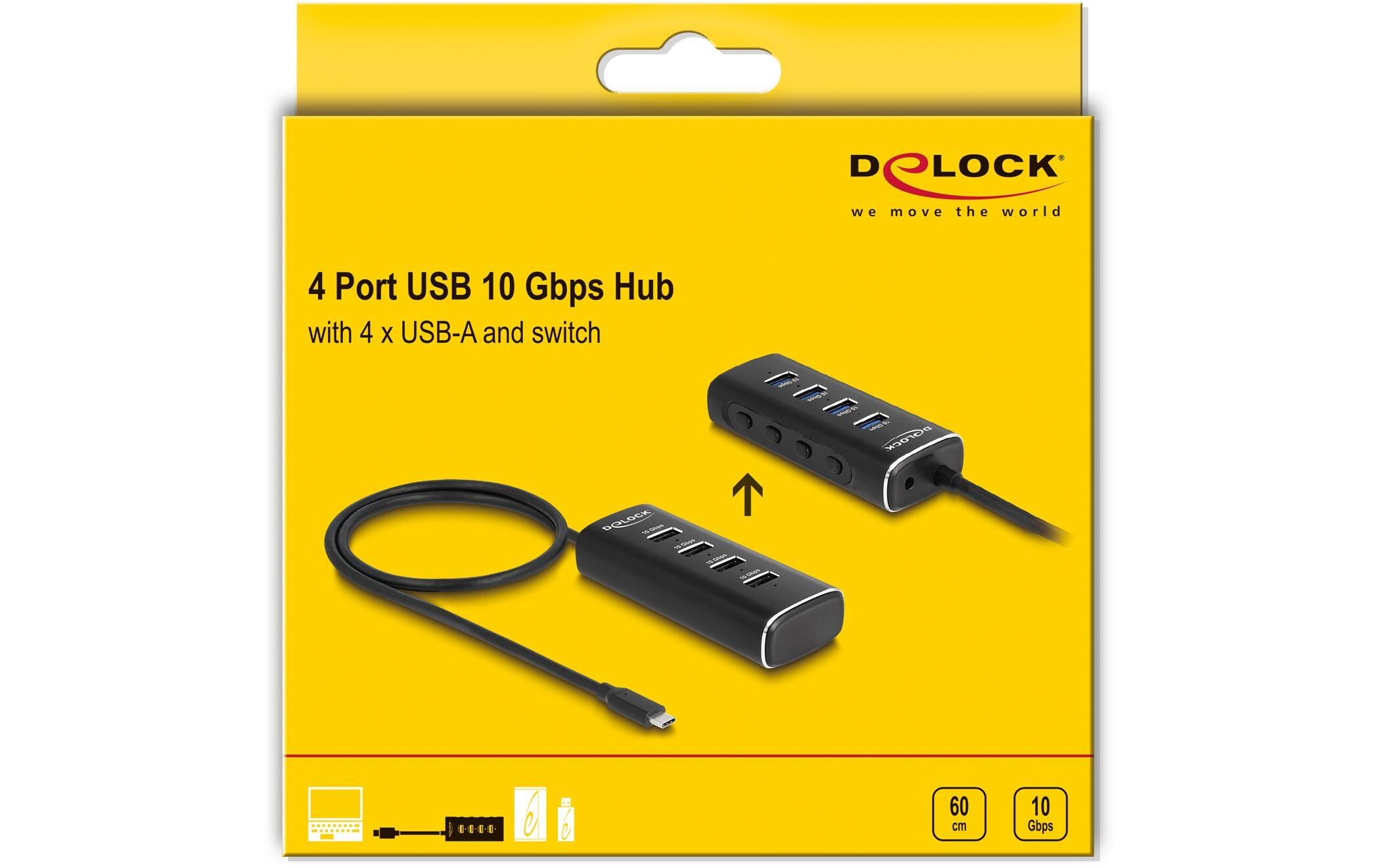 USB-Hub 4x USB A 10Gbps/1x USB C 10GbpsDelock USB Hub mit 4x USB-A und 1x USB C Anschluss