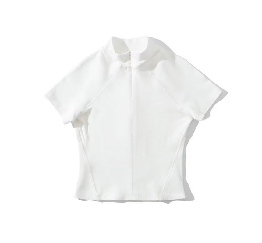 Osion - T-shirt met korte mouwen en mockneck, effen en halve rits