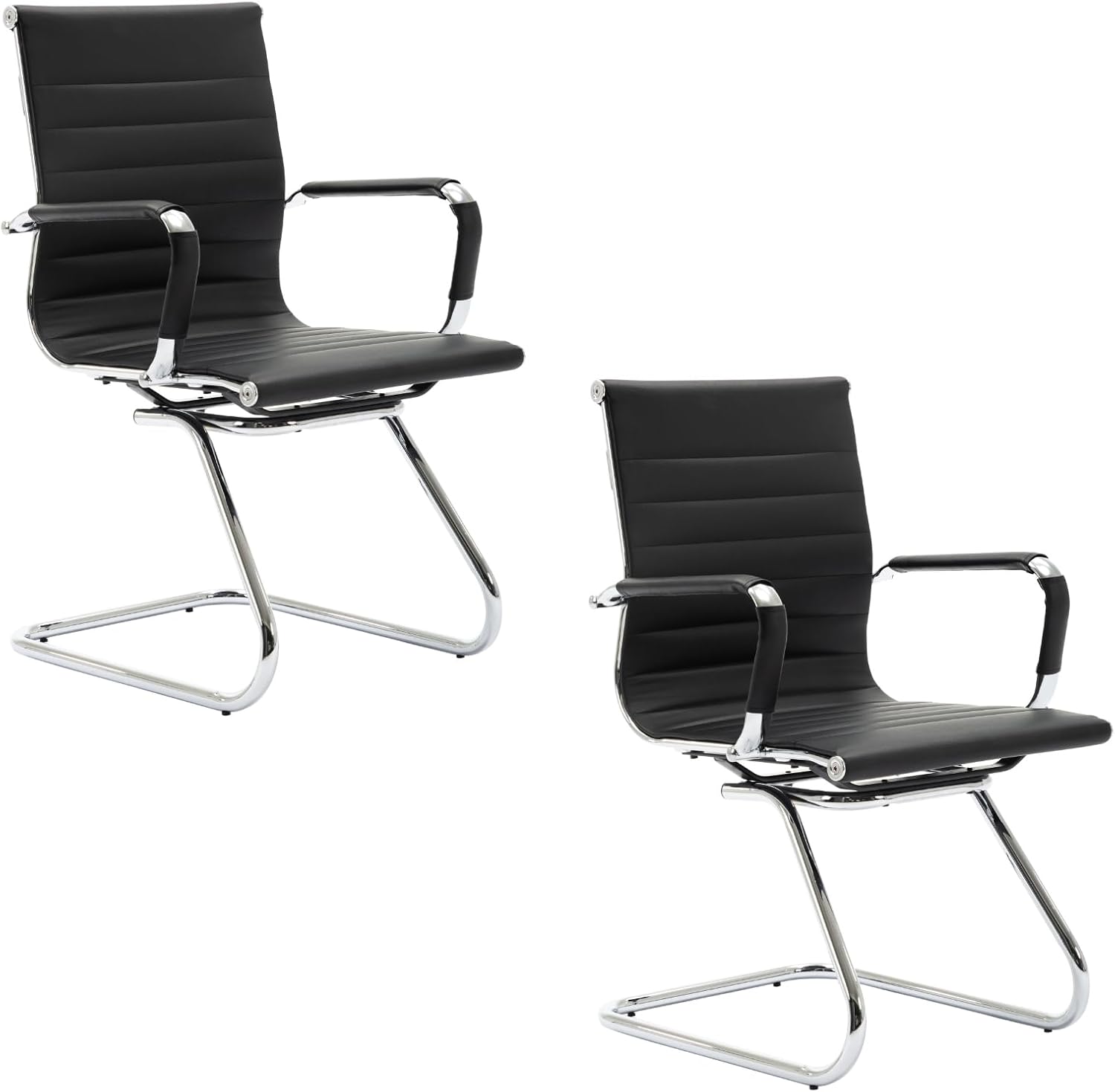 chairus Freischwinger Stühle 2er Set, PU-Leder Besucherstuhl Konferenzstuhl Ergonomisch mit Armlehnen, Bürostühle Konferenz-Raum/Wartezimmer/Büro,Schwarz