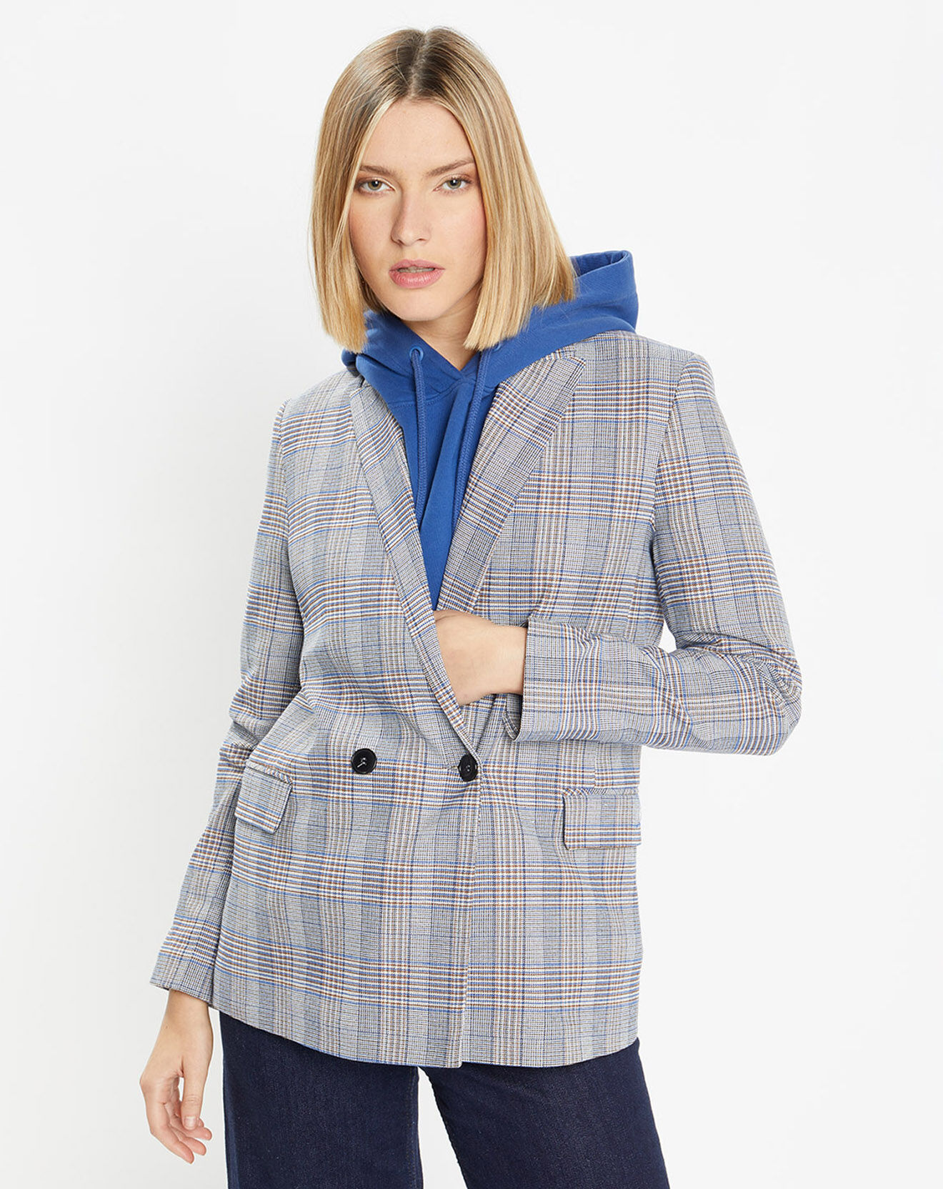 Galeries Lafayette Veste blazer Rune double boutonnage imprimé Pince de Galles gris/noir