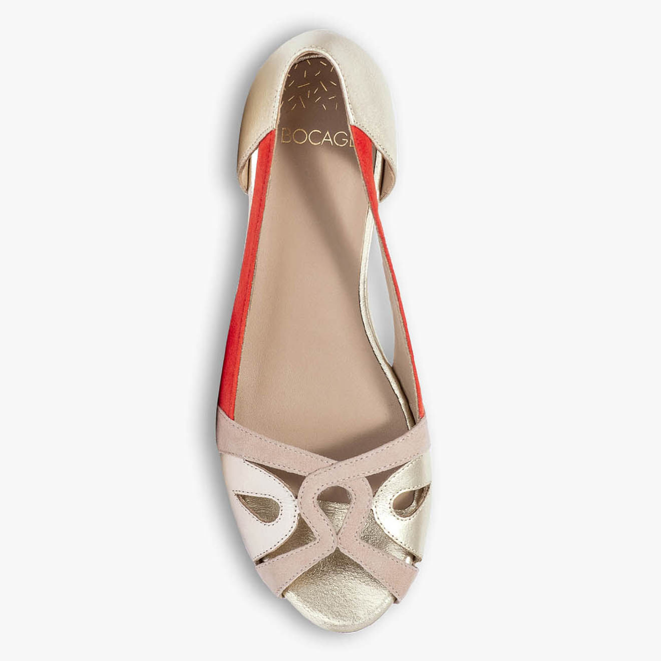 Bocage Ballerines en Cuir ajouré Serena platine/vermillon