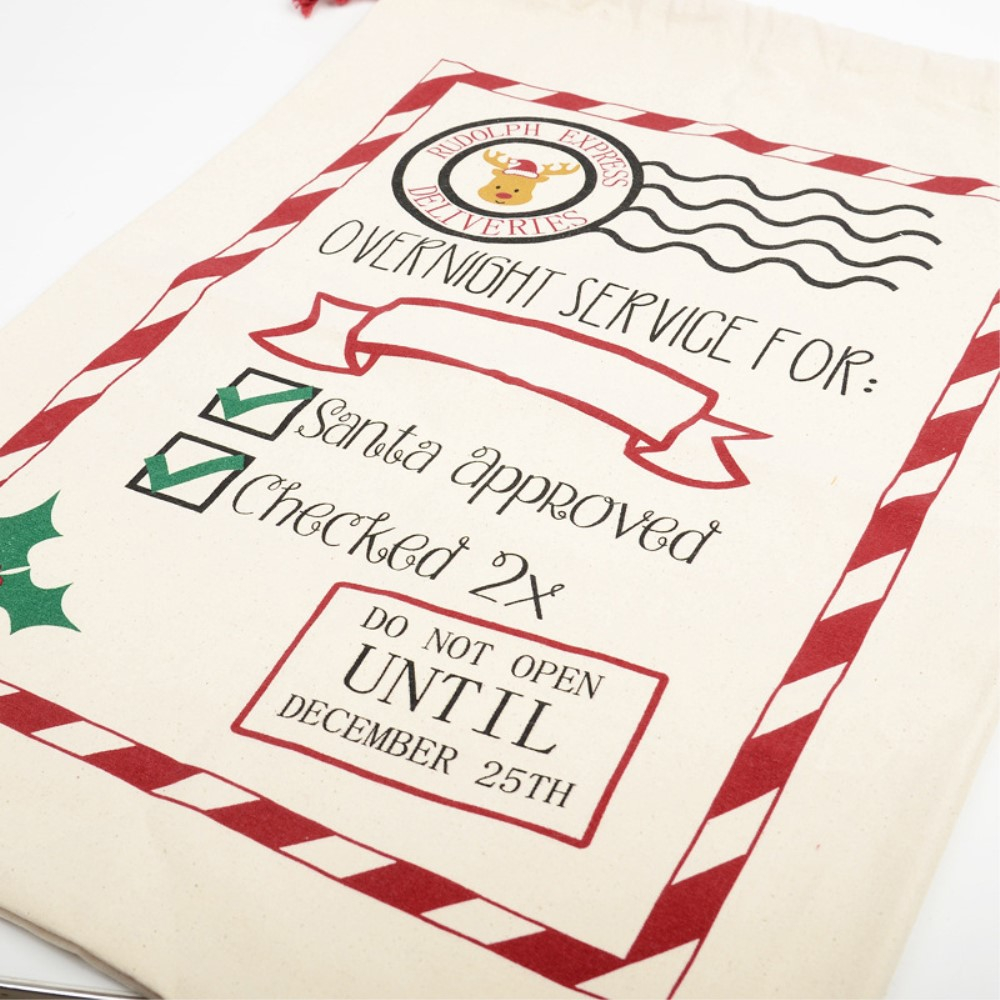 (62x45cm) Weihnachtsgeschenkbeutel Leinen Geschenktasche mit Kordelzug -  Style 4