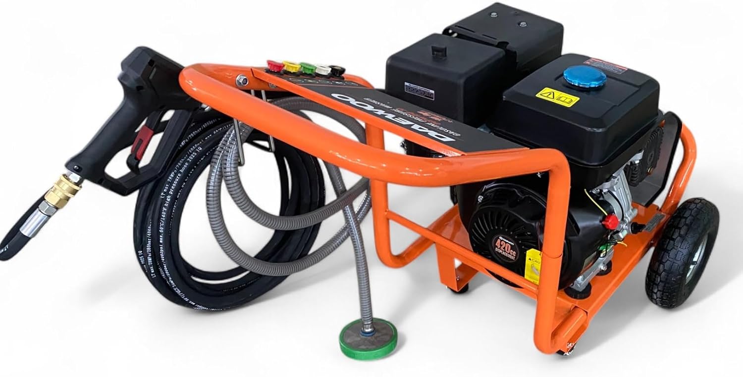 Benzin Hochdruckreiniger 15PS 6,5L Tank Flächenreiniger 420cm³ 250 bar 10m Hochdruckschlauch Dachreiniger Industriereiniger 5 Düsen 4-Takt (Hochdruckreiniger mit Dreckfräse)