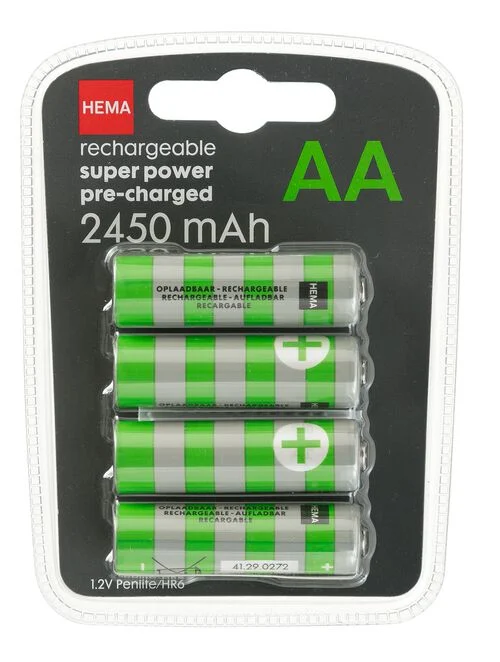 4 piles AA 2450mAh plus rechargeables