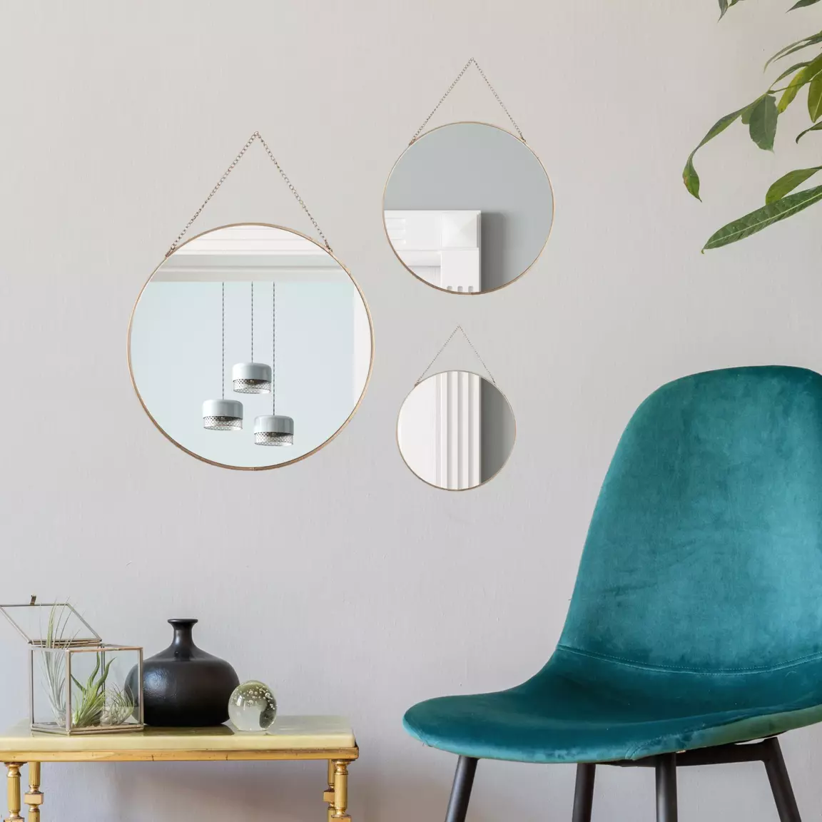 Lot de 3 miroirs en métal (D29 cm) Ovalia Or