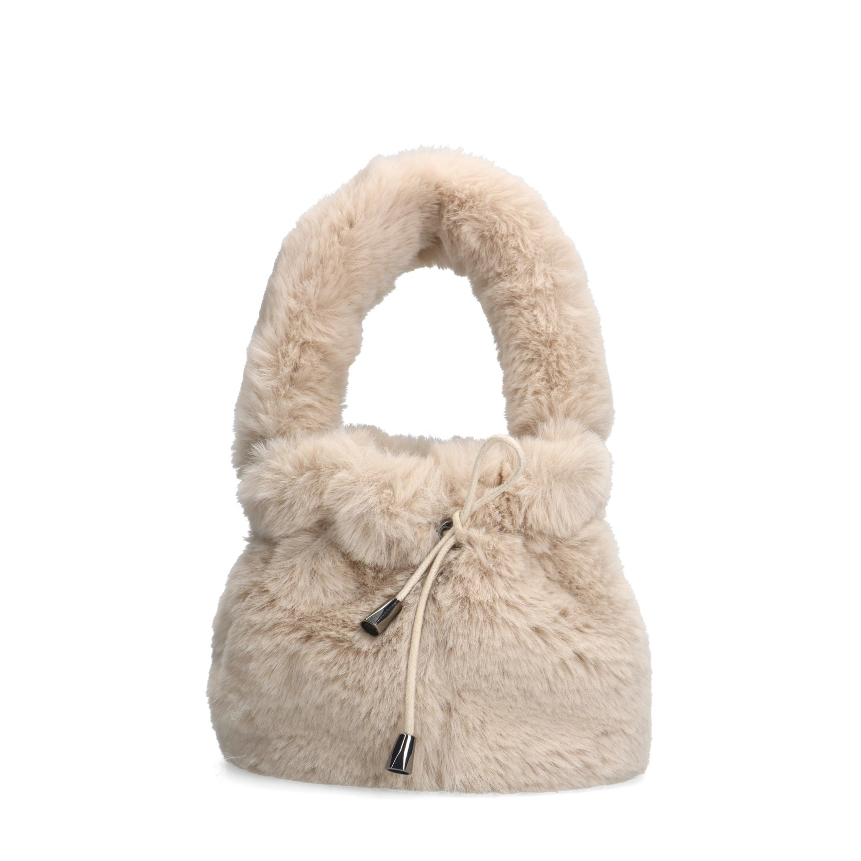 Beige fake fur mini handtas