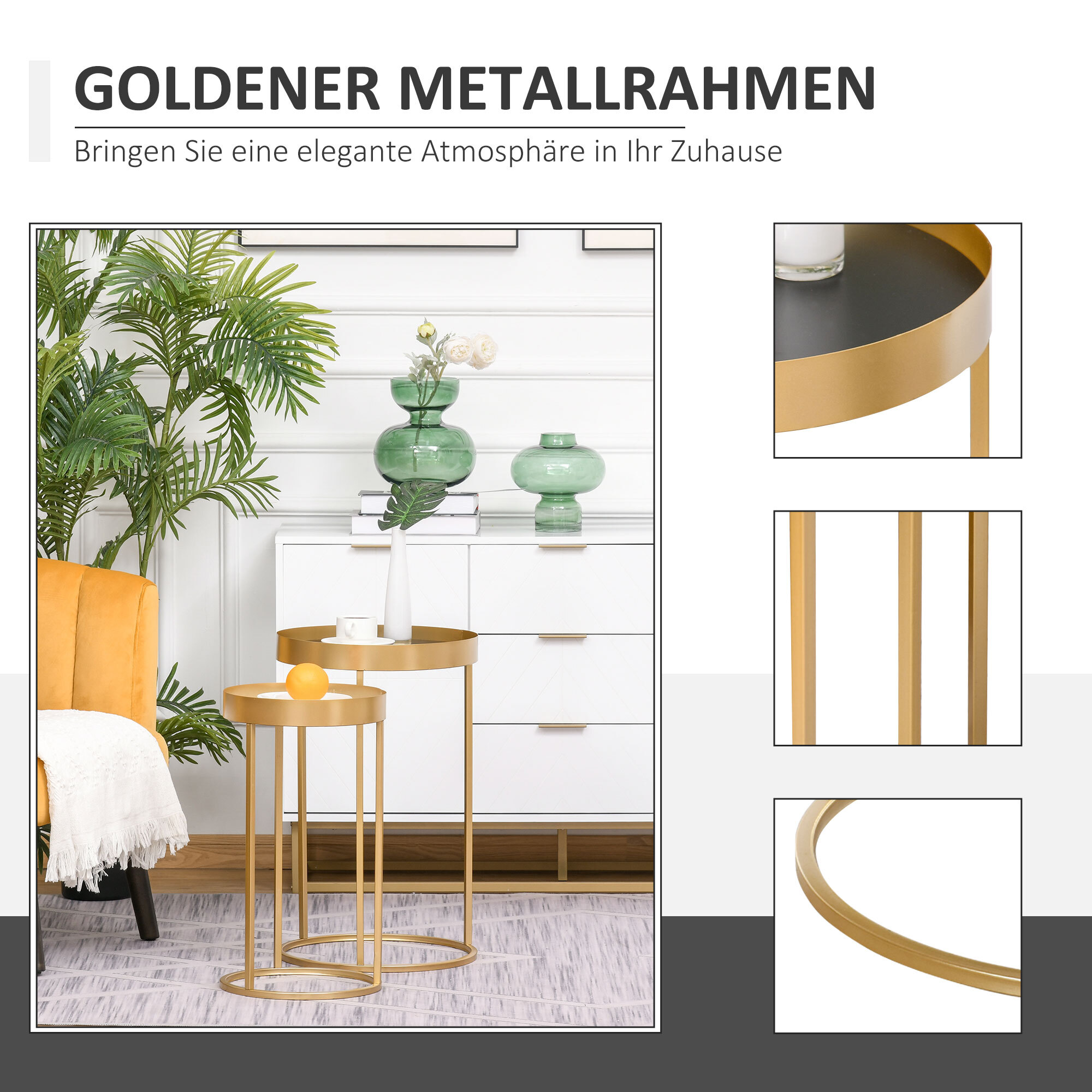 HOMCOM Couchtisch-Set mit erhöhtem Rand gold 39L x 39B x 63H cm