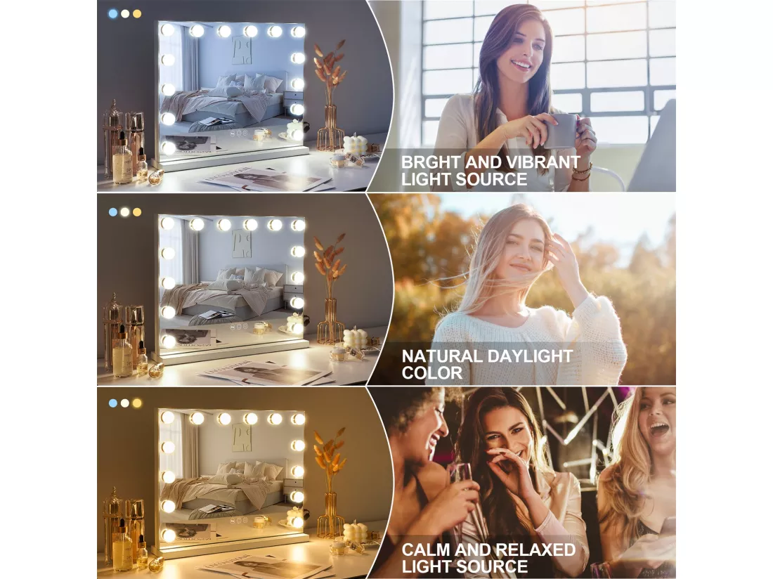 Miroir de maquillage hollywood coiffeuse mural avec lumière 50x40cm