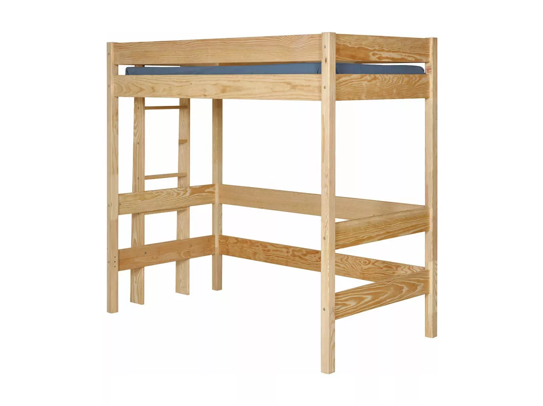 Pack lit mezzanine avec matelas 90x190 cm bois massif bois naturel TINO