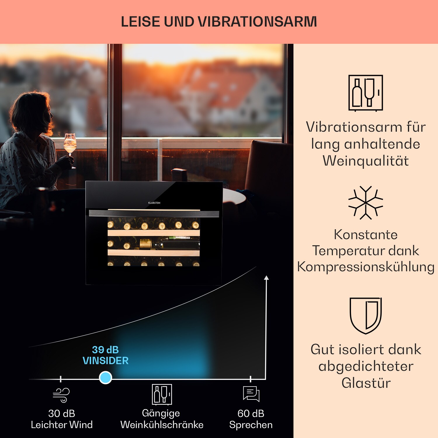 Vinsider 24 Built-In Uno Weinkühlschrank Einbaugerät 1 Zone 24 Fl