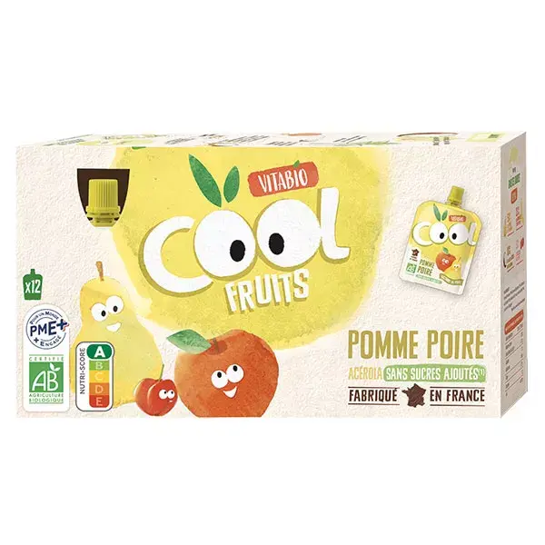 Maçã, Pera e Acerola Orgânicas Vitabio Cool Fruits 12 x 90g