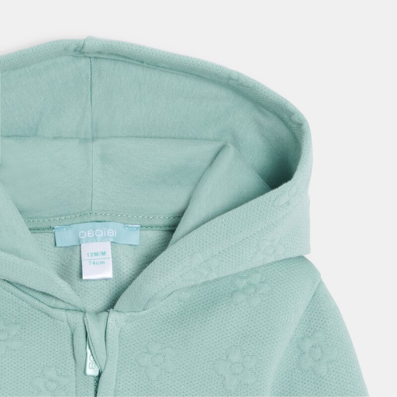 Sweat zippé molleton à capuche effet piqué vert bébé fille Vert