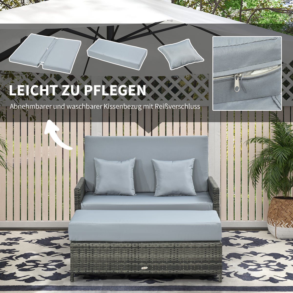 Outsunny tuinbank, B130 x D72 x H96 cm, PE polyrattan, metaal, grijs