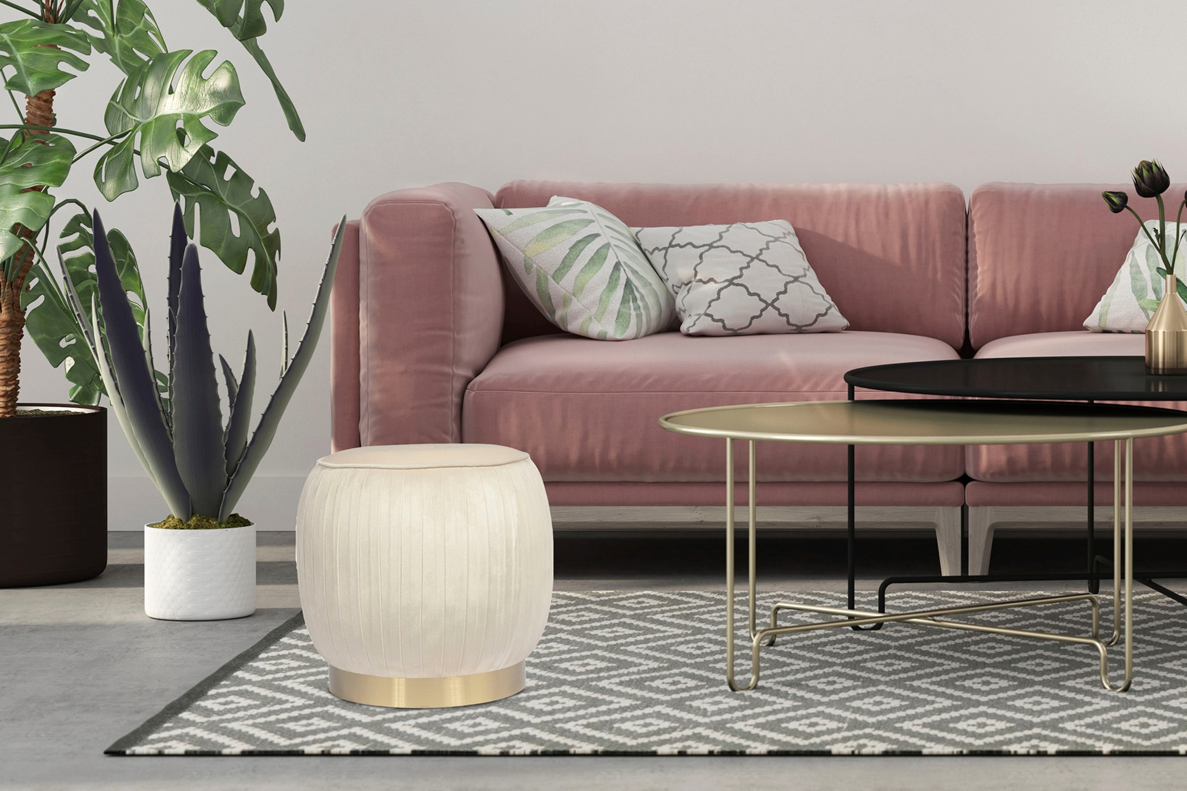 Kayoom Sitzhocker »Hocker Lilje, Edler Touch durch goldenen Sockel,Hochwertiger Samtbezug« 1 Stk. tlg. samtweich, gesteppte Ziernaht, Edelstahlsockel, Hochwertiger Samtbezug