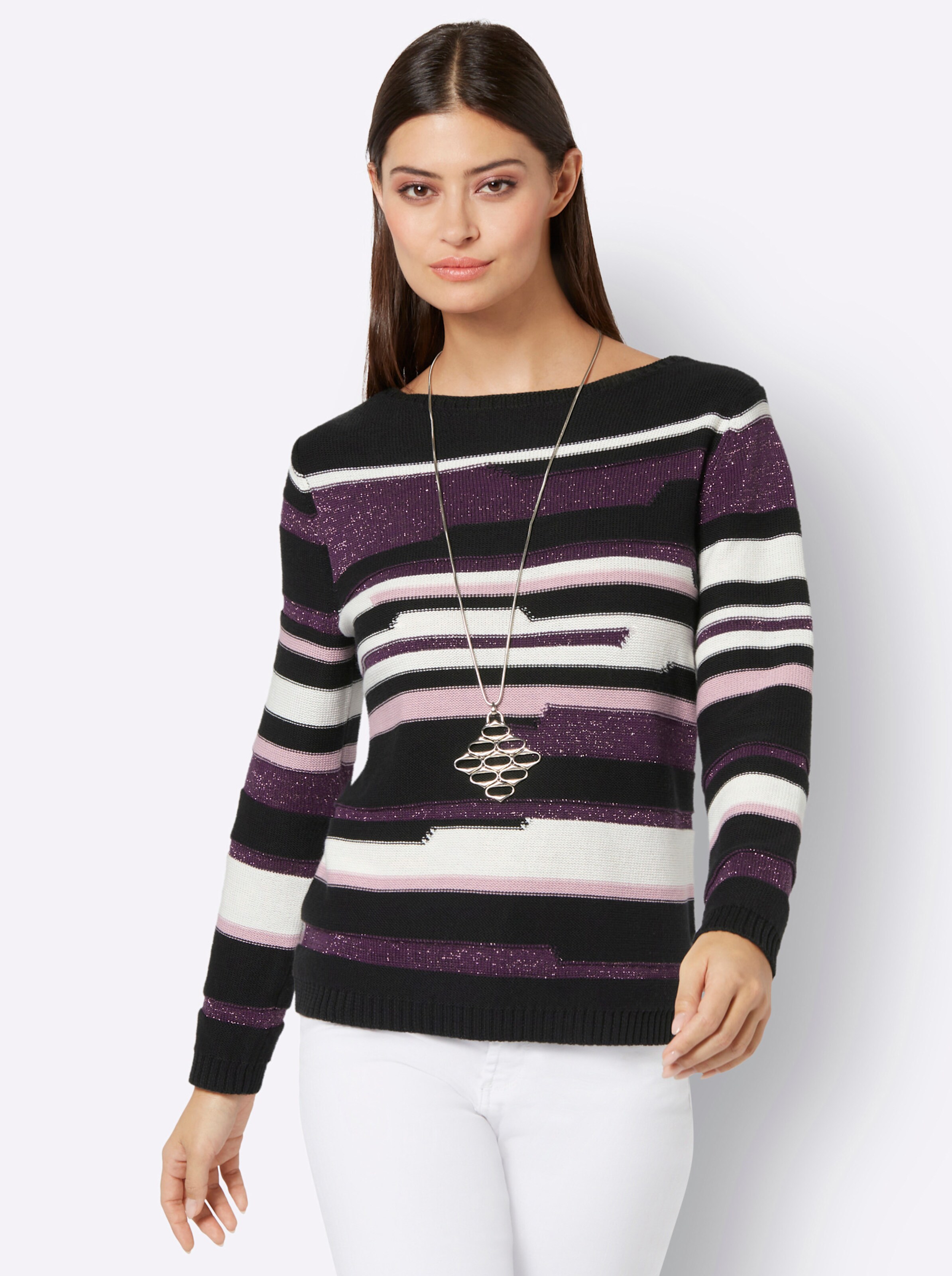 Pullover in ecru-traube-gemustert