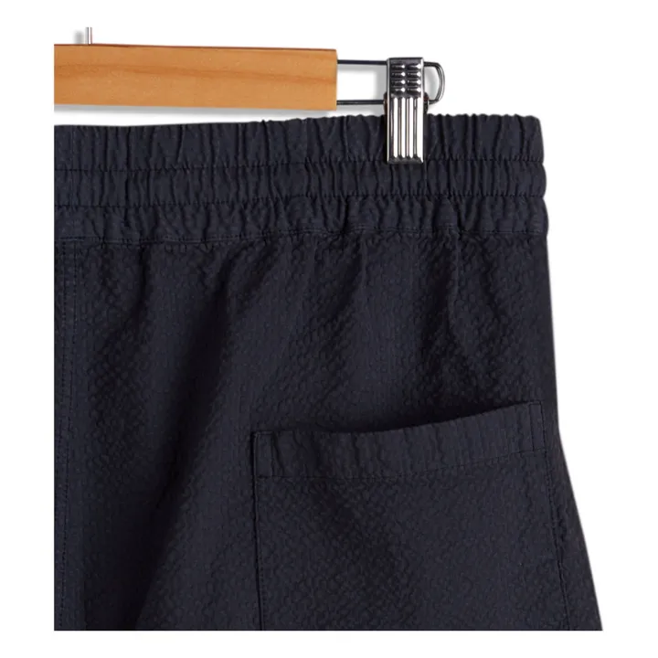 Portuguese Flannel Short Seersucker Atlantico | Bleu marine