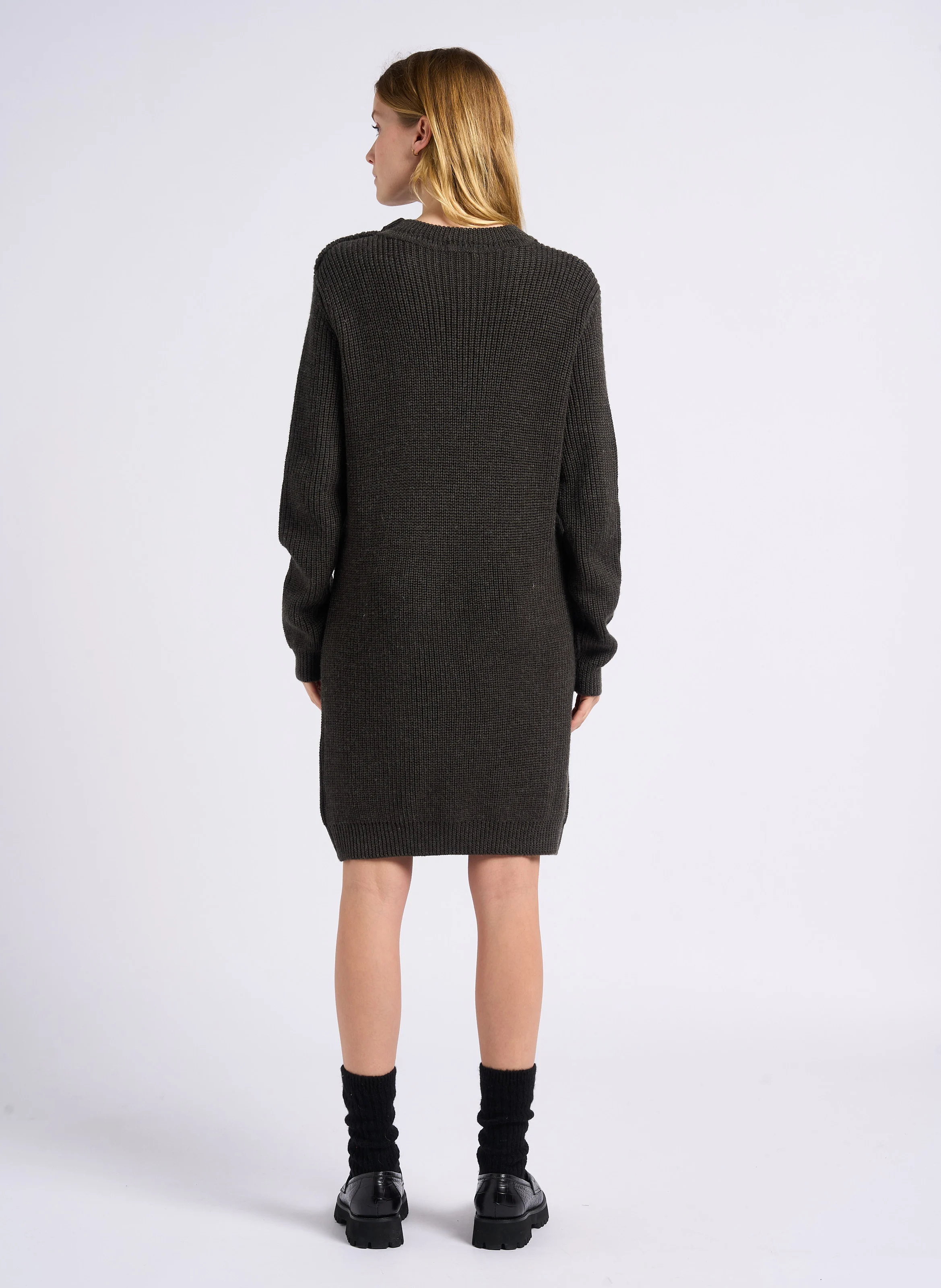 CEDRAVA - Robe courte col rond en maille | Noir
