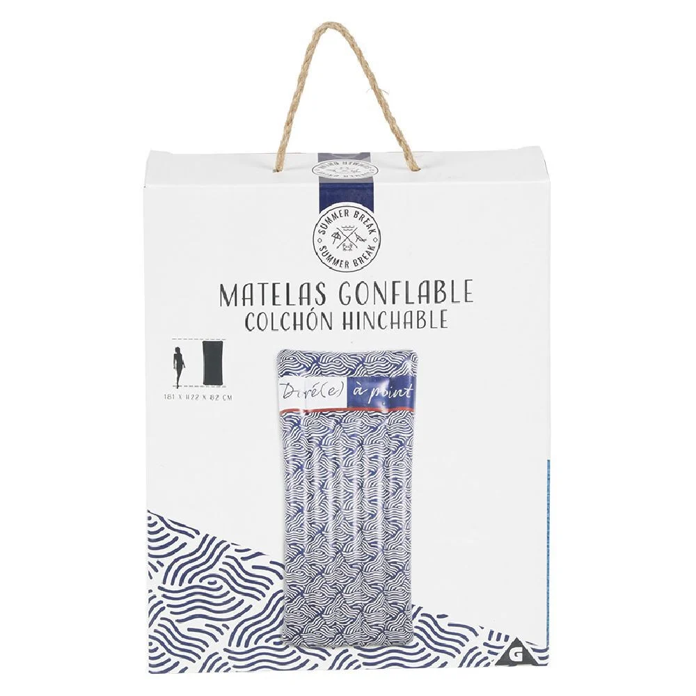 Matelas gonflable inscription Doré à point motif vague bleu et blanc