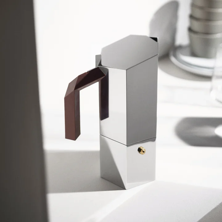Alessi - Menhir Espressokocher, 30 cl, silber / burgundy