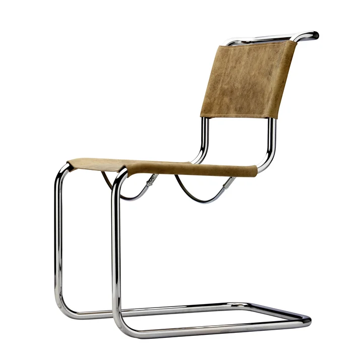 Thonet - S 33 Stuhl, Chrom / Büffelleder braun