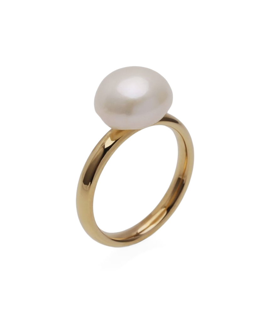 Perlering M | 14k forgyldt rustfrit stål/ferskvandsperle. Ø18 mm. | Gold | BUD TO ROSE