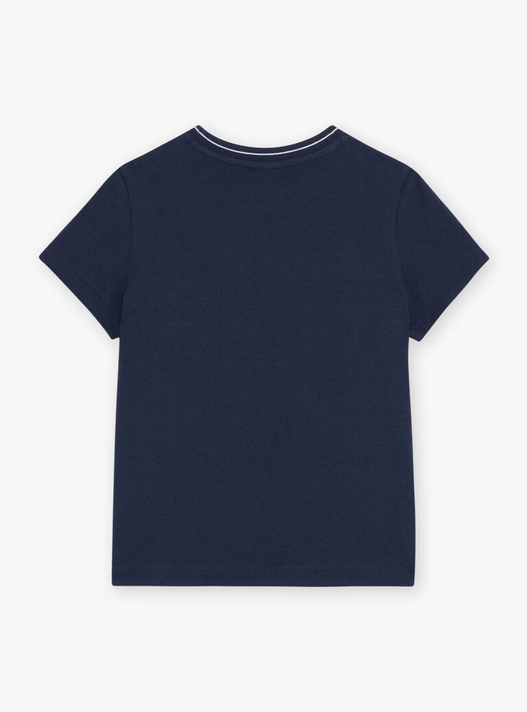 T-shirt bleu marine avec vague et surfeur