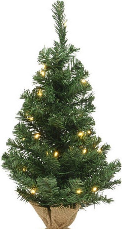 Everlands Mini Kunstkerstboom 60cm - Met 20 LED Lampjes en Jute Zak