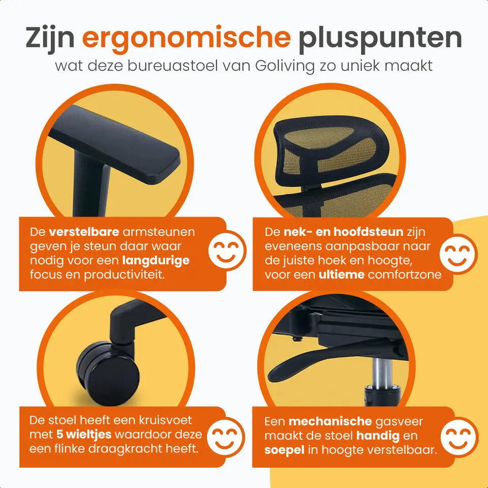 Goliving Ergonomische Bureaustoel - Kantoorstoel - Volwassenen - Zwart
