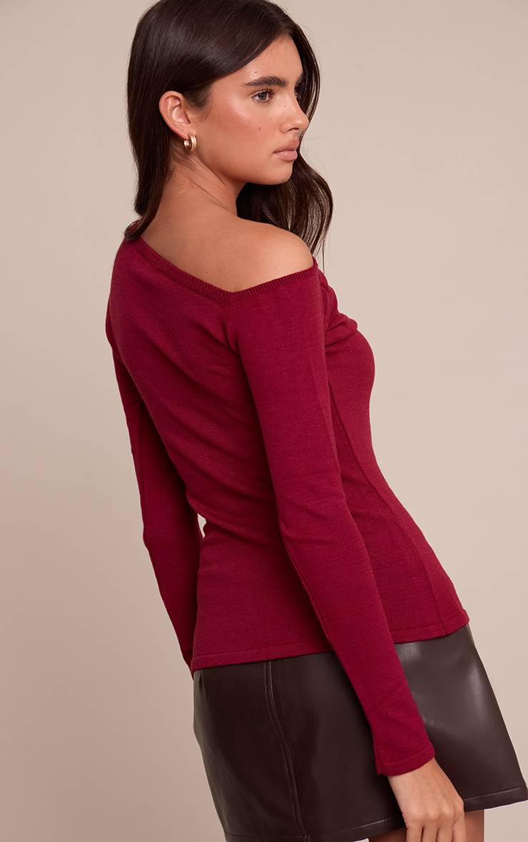 Rouge Bordeaux Haut Tricoté Asymétrique