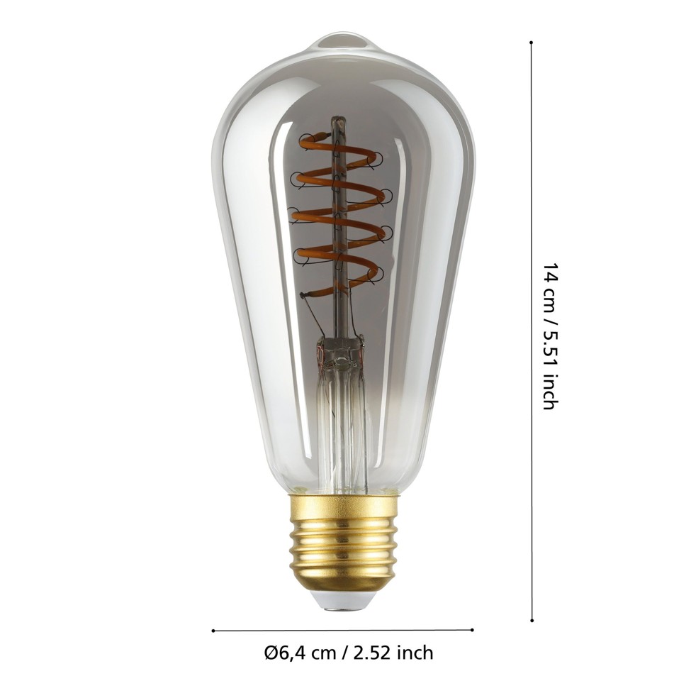 EGLO - E27 ST64 spiral, røg - Varm hvid - Zigbee, Bluetooth
