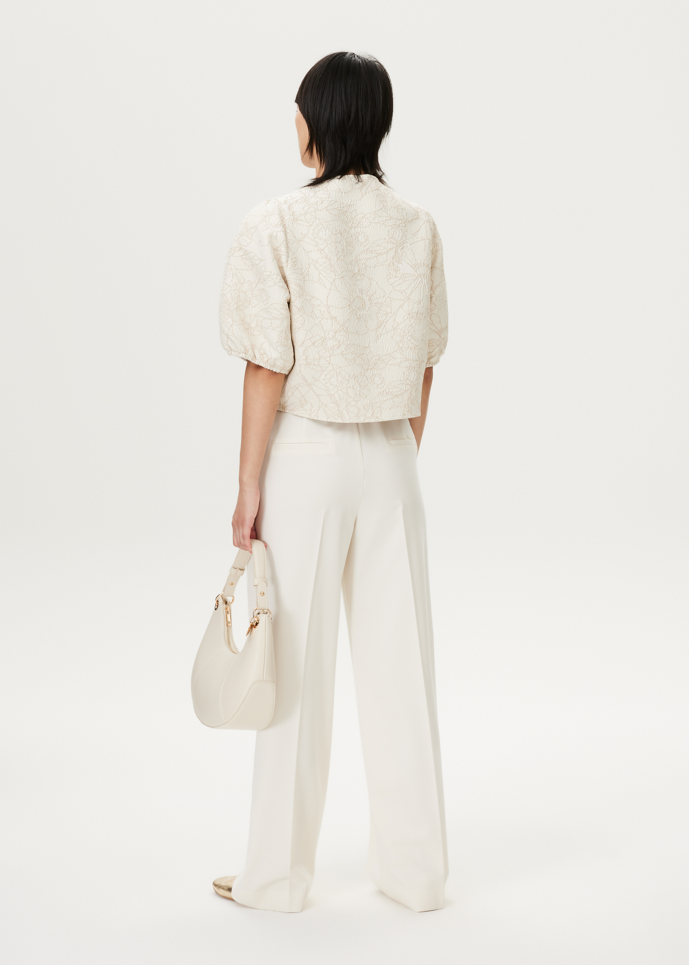 Jacquard blouse met pofmouwen
