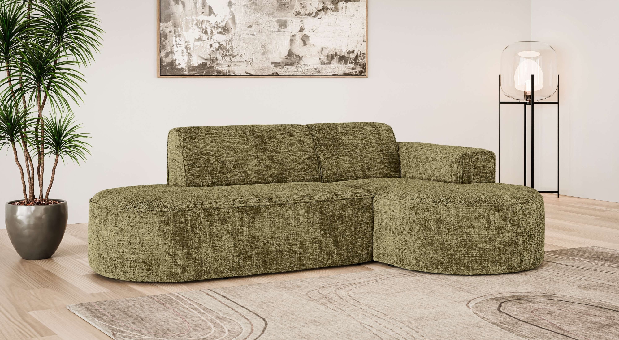 GOODproduct Ecksofa »ADELLA Design-Sofa mit Recamiere rechts/links, 248/159/76 cm« L-Form mit Wellenunterfederung, runde Form, auch in Cord