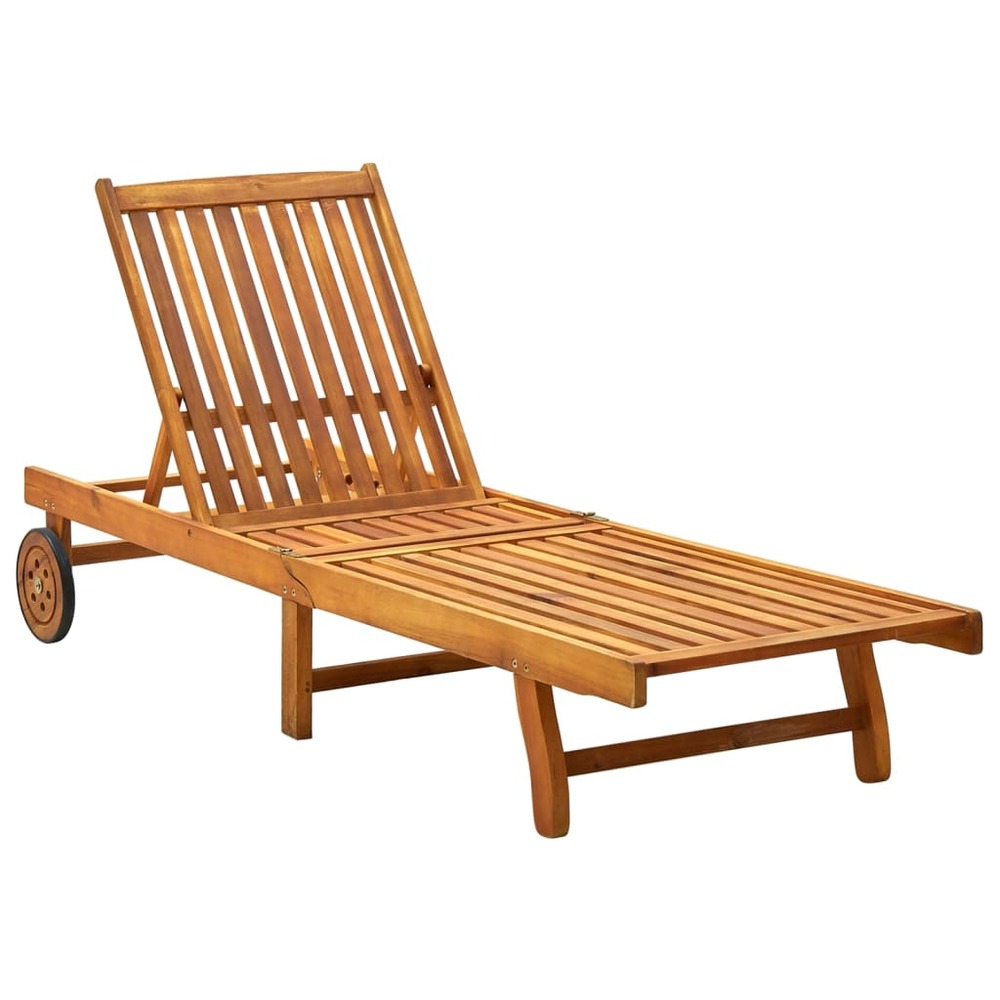 Transat chaise longue bain de soleil lit de jardin terrasse meuble d'extérieur avec coussin bois d'acacia solide