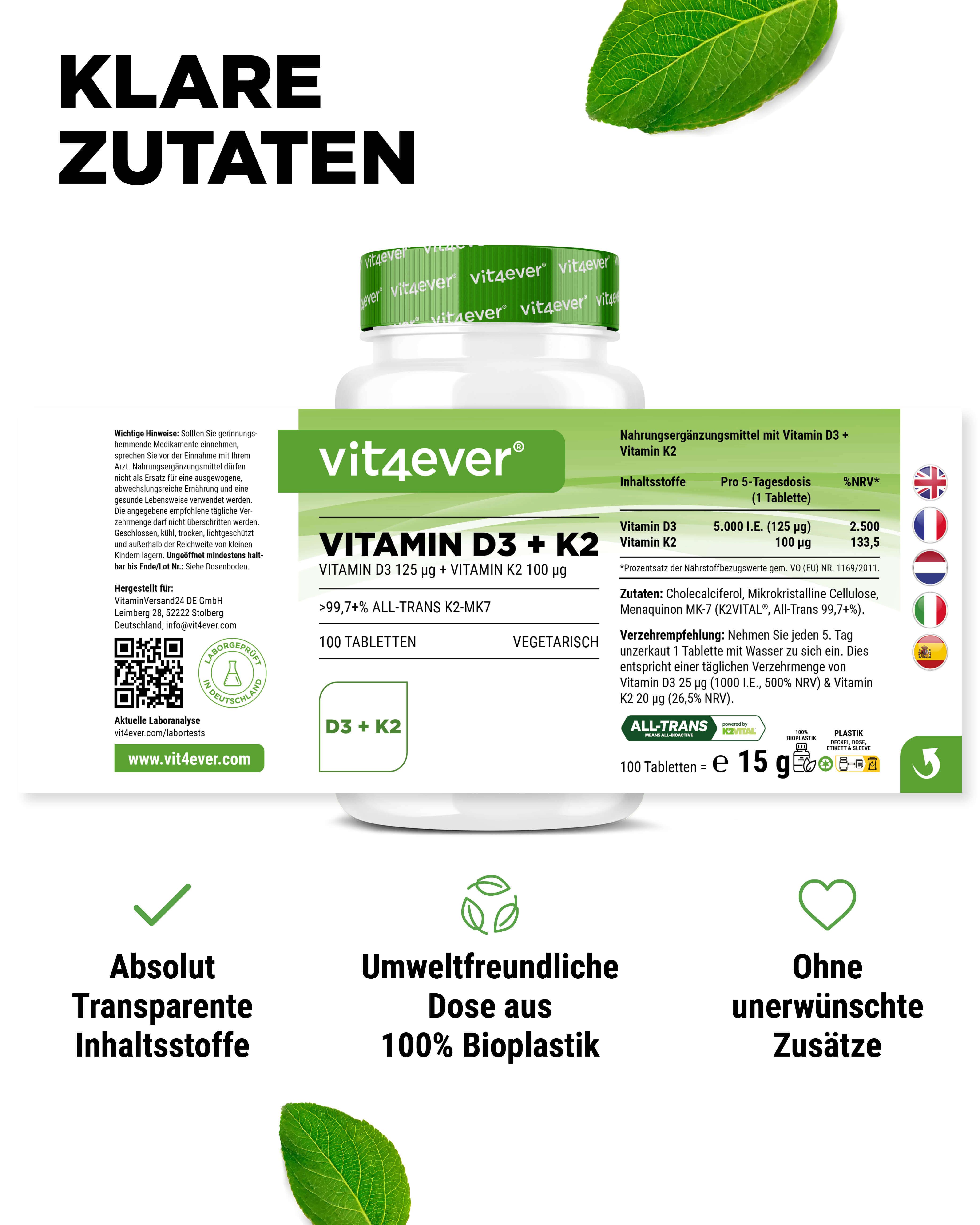 vit4ever Vitamin D3 5.000 I.E. + Vitamin K2 100 mcg