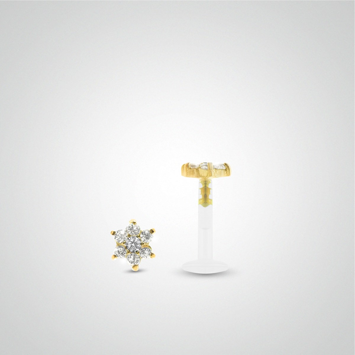 Piercing hélix or jaune avec fleur oxydes zirconium blancs