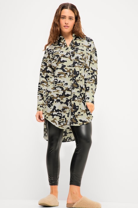 Hemdbluse, oversized, Camouflage, Hemdkragen, Langarm