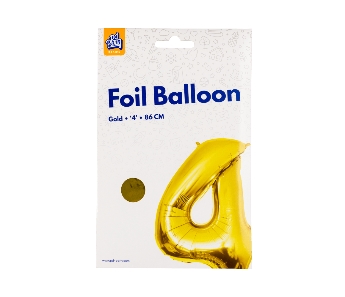4 Jaar Cijfer Ballon Goud Leeg 86cm