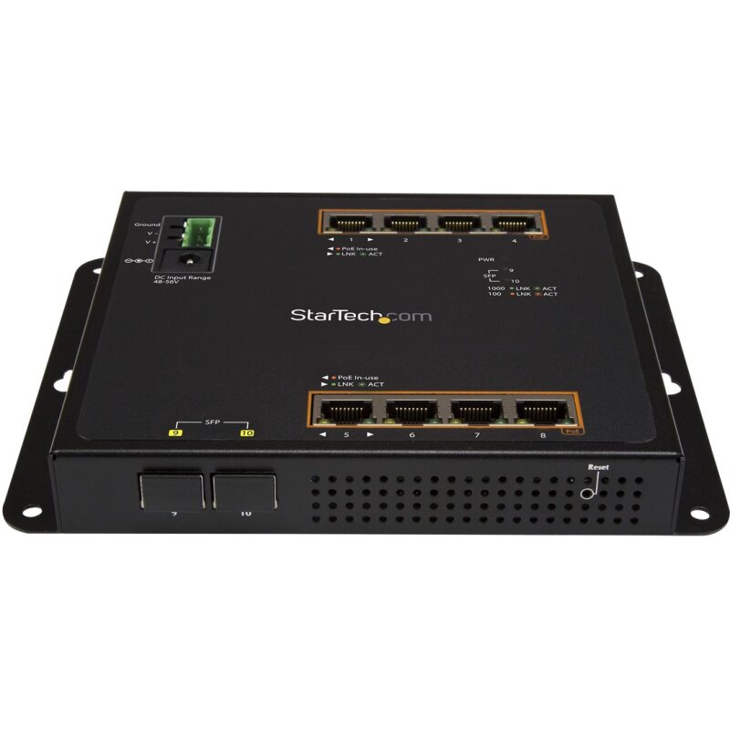 StarTech.com Switch Industriel POE+ Gigabit Ethernet 8 ports - 2 connexions MSA SFP - 30W - Switch Gbe Haute Puissance L2 adminstrable renforcé - Fixation murale Rail DIN IP-30/ -40C° à 75C°