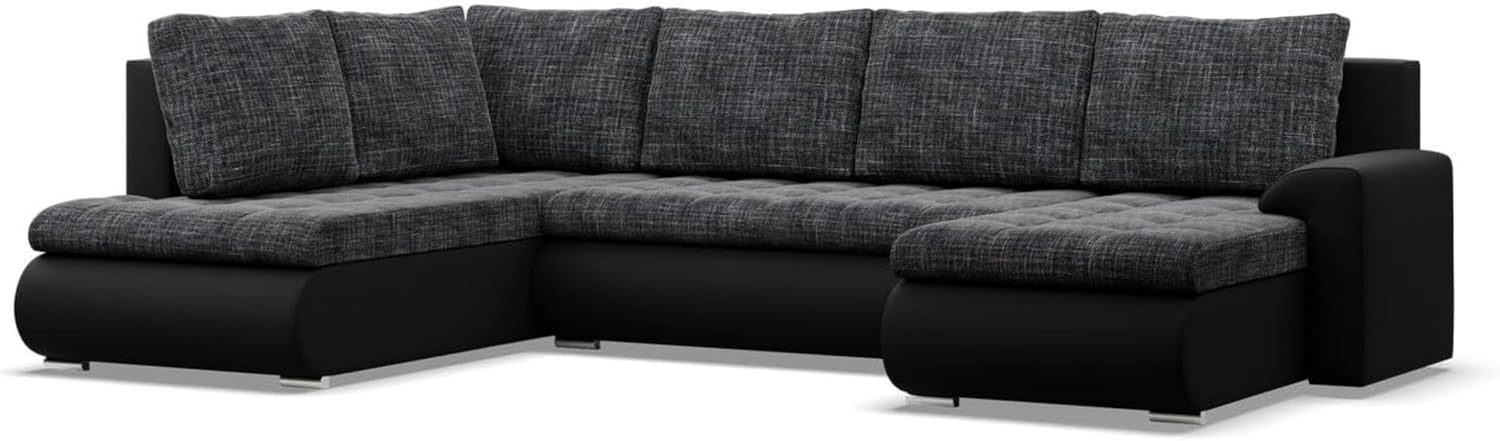 Mebligo - Ecksofa mit Schlaffunktion und 3 Bettkasten FORESTA 300x89x200 (BxHxT) Schwarz + Schwarz - Ottomane Links Eckcouch, Couch U Form, Sofa Wohnzimmer, Sofas & Couches, Eckschlafsofa