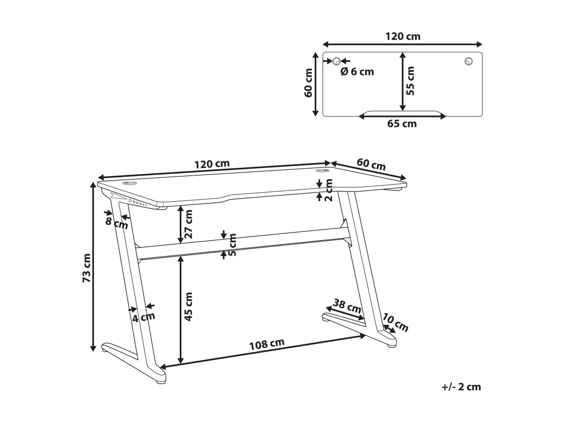 Bureau gamer éclairage LED 120 x 60 cm noir DARFUR