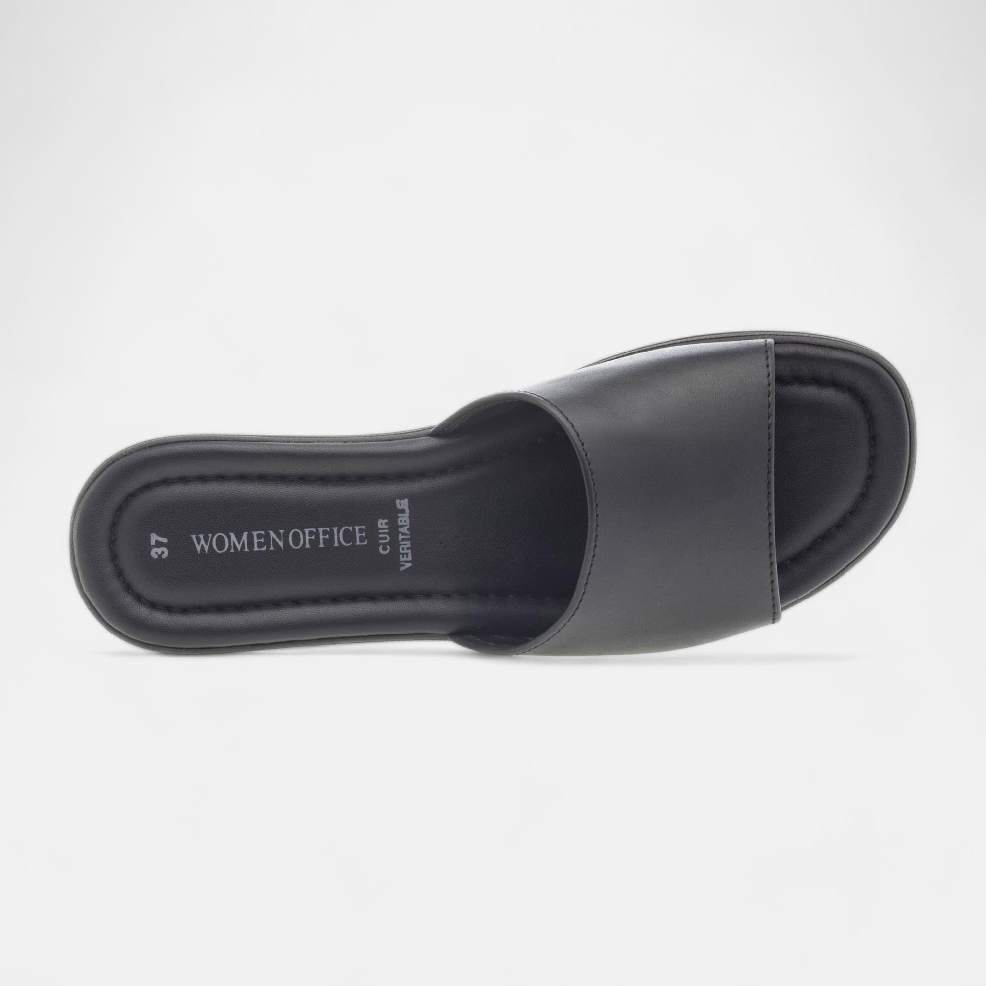 Mules à talon compensé Femme en cuir noir