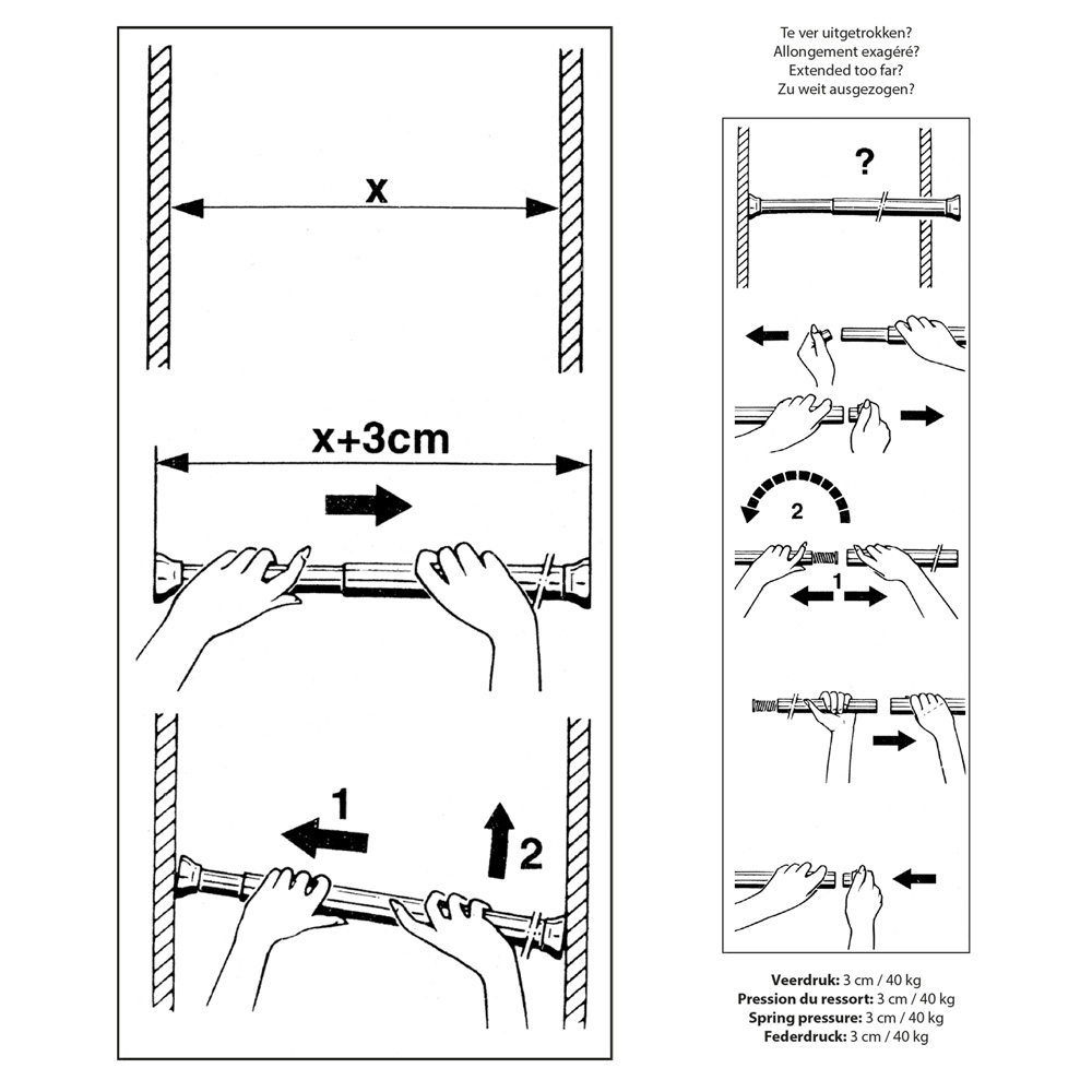 Differnz Round douchestang 125x220cm zwart