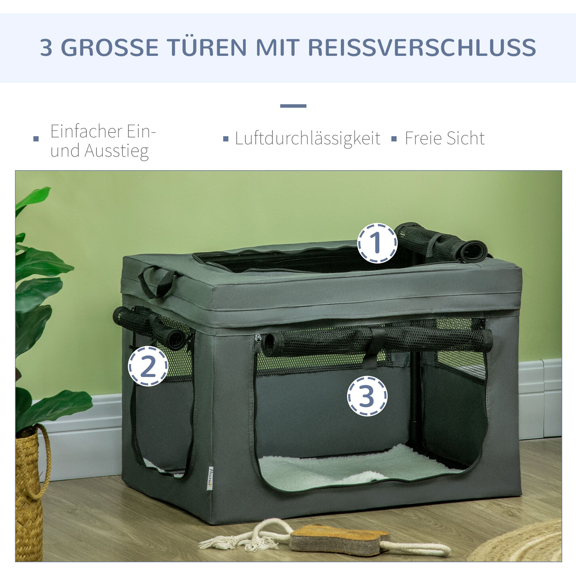 PawHut Hundetasche mit zwei Griffe grau 60L x 42B x 42H cm