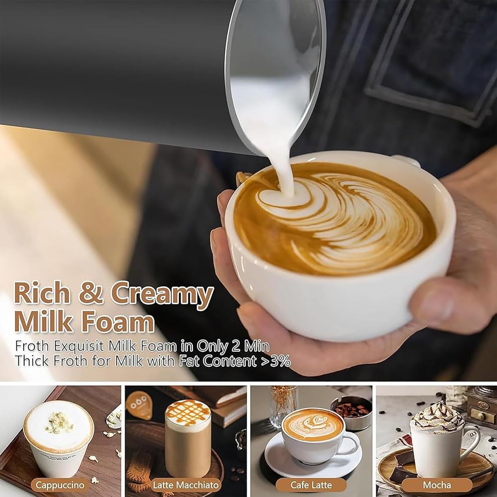 Mousseur à Lait électrique, cuiseur Vapeur et Chauffage de Grande capacité de 350 ML avec 4 réglages de Lait, Facile à Nettoyer, Machine électrique à Mousse de Lait Chaud et Froid de 500 W pour café : Cuisine et Maison